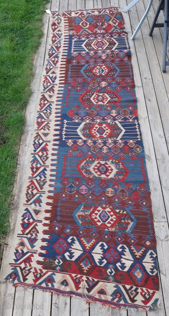 From Sonny Berntssons collection: No 623 A kilim panel from Hotamis area circa 1870.
83 x 319 cm. All natural colors.
More info or photos if you ask.
E-mails are not delivered to me due  ...