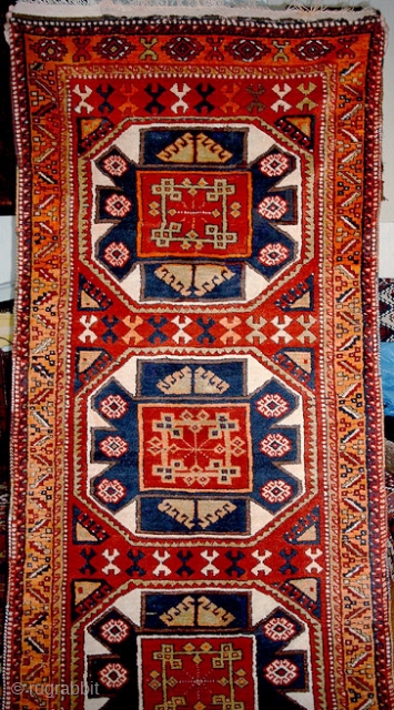 From Sonny Berntssons collection:
No 155 Adiyaman divan EA kurdish rug.
Sony estimated it to circa 1890.
The orange colour is syntetic, maybe also some red, but it is a lovely item.
Size: 99 x 345  ...