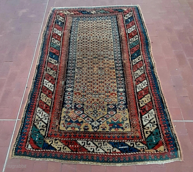 Very early Dagestan prayer rug, cat foot pattern 
Yellow field
18th                       