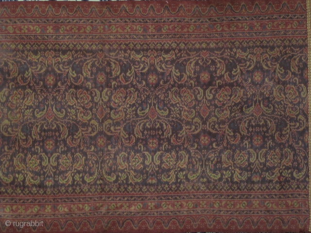 Kain Limar Salandang : Female Shoulder Cloth with elaborate ikat work of floral pattern. Both ends framed with supplementary weft work of golden threads featuring Tumpal design. From Malay ethnic group in  ...