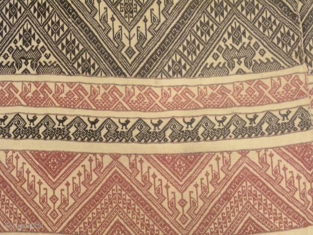 "Pah Lop" A Tai Lue mattress cover cloth from Udomxay, Laos. It is made from two long panels of hand spun cotton sewn together forming a big 1m. x 2m. rectangle piece  ...