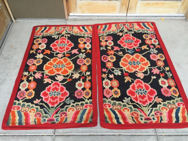 Pair Tibatan rug . Conditions one is good , other mob damaged !                    