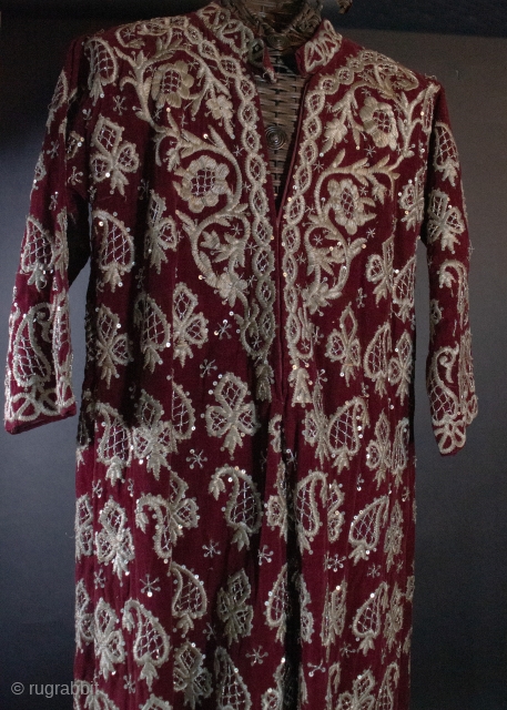 Heavily encrusted Antique  Ottoman velvet and metal thread embroidery dress. Excellent condition . info@singkiang.com                  