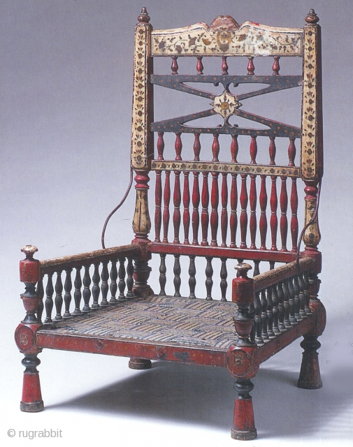 Rare Anglo Indian chair in original paint and woven seat  18th c                    