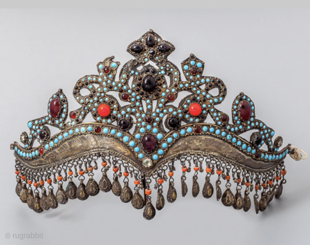   An antique Uzbek/Tadjik  crown in gilt silver with semi precious and glass inlay circa 1900-10  info@singkiang.com for info           