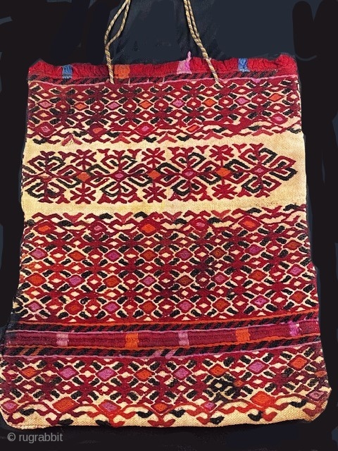 embroidery bag , rare early embroidery from one of the Mordvinian groups , as Chuvash . 19th c               