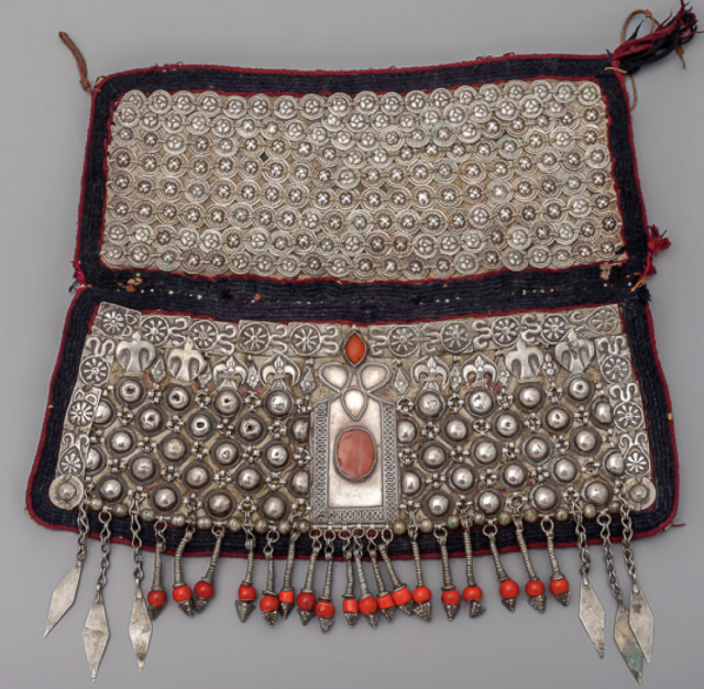  Original Headdress ,  silver mounted on cloth with carnelian from the Ersari Turkoman                  