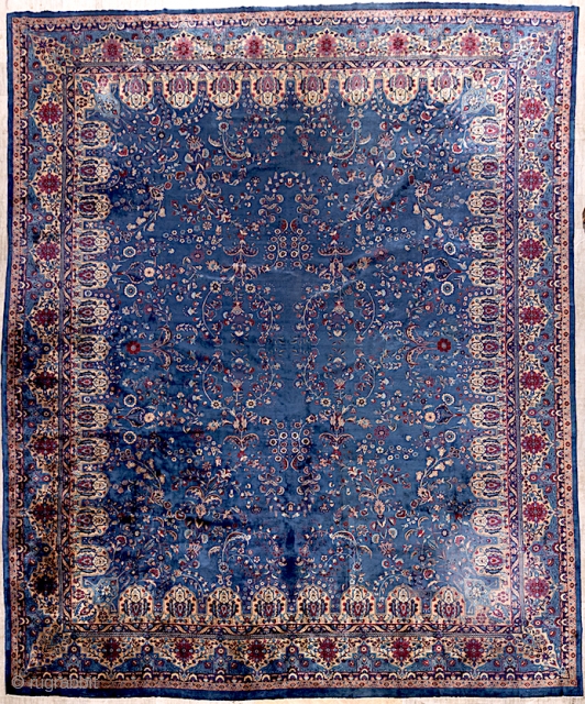 Palace size Indo-Persian c. 1920s--  17 ft x 21 ft. Amazing rare size, especially w/ massive width. Thick, heavy, finely knotted with silky wool (possibly Manchester). Lot 506-- https://www.invaluable.com/auction-lot/antique-indo-persian-carpet-circa-1920-49944BC8D6. To be  ...