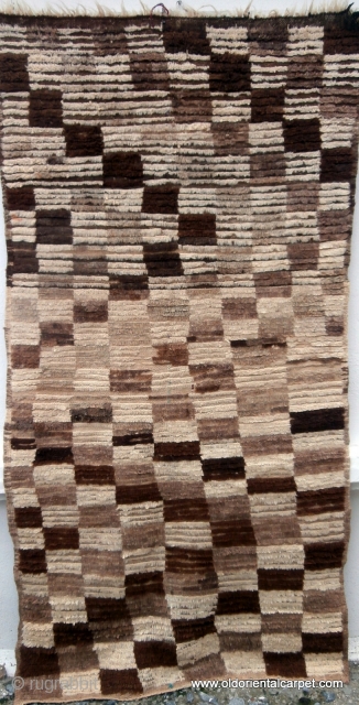 MOROCCAN BERBER HIGH ATLAS RUG. The simplistic designs have been achieved by using only various shades of undyed local Berber wools. The pile is knotted with the unique Berber overlapped knot which  ...