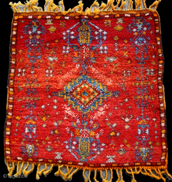 MOROCCAN HIGH ATLAS HORSE COVER which has very unusual designs and colours. It is from the Ait Tamassin Berbers in the northern part of the High Atlas mountains. This small square rug  ...