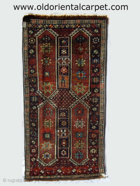 SEMI-ANTIQUE KURDISH TRIBAL RUG.   An unusual example of early 20th century work from the Kurds of Quchan who inhabit the area north of Khorrassan in north east Persia. Note the  ...