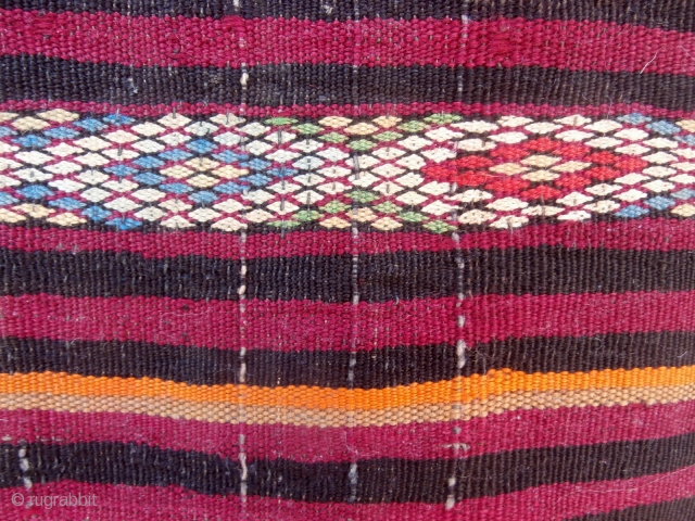 MOROCCAN BERBER EMBROIDERED KILIM, the colours and weave of which indicate that it was woven by the Beni M·guild Berbers in the Middla Atlas. It is old and very fine and was  ...