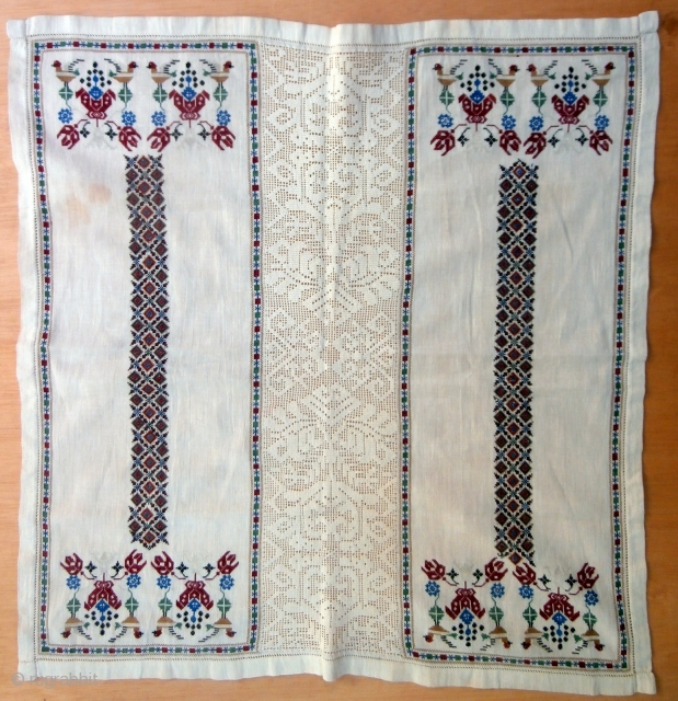 OTTOMAN EMBROIDERY which has exceptionally fine silk stitched designs on a linen background. The piece is composed of two embroidered sections separated by a fine central panel. This technique was often used  ...