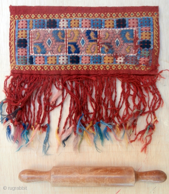ANATOLIAN TENT BAG A small and rare bag woven by pastoral Yoruk people in western Anatolia. It is called locally "oklawali" and is used to store items for bread making, especially the  ...