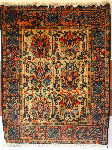 KARADJA RUG which is very unusual. It is old but in perfect condition with full glossy pile and original ends and sides. The weave on the reverse confirms that this rug is  ...