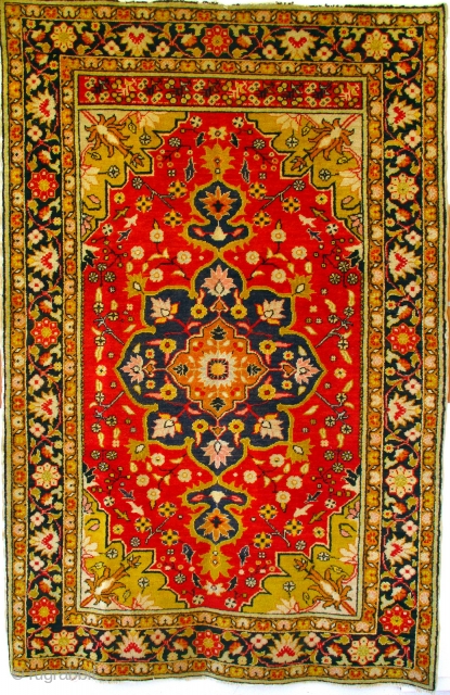 OLD TURKISH VILLAGE RUG FROM THE REGION OF KAYSERI IN EASTERN ANATOLIA (ASIATIC TURKEY). The rug is in excellent condition with full unblemished pile and rich glowing colours. The whole rug is  ...