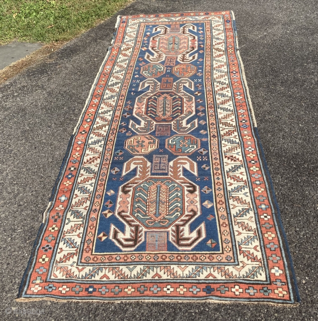 Antique Caucasian Talish Rug Runner 3'4' 'x 9'4'' Lenkoran dragon medallion design Circa 1875 Strikingly beautiful antique Caucasian Talish runner with classic “dragon” medallions from the Lenkoran area. 3 feet 4 inches  ...