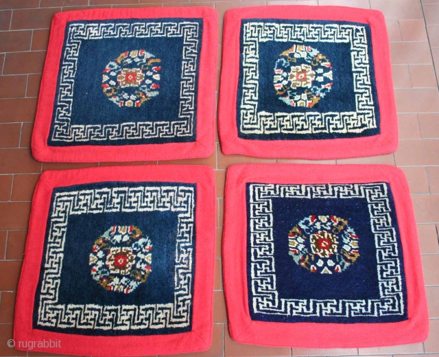 Looking for something cheap but special? This is an absolutely unusual set of four small Tibetan carpets i found in Ladakh, Indian Himalaya (former western Tibet). Size is uncommon, circa 40 x  ...