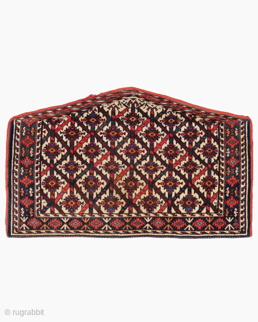 Period: Mid 19th Century
Origin : Yomud, West Turkmenistan
Dimensions : 63 x 105 cm
This rare mid 19th century Yomud Turkmen asmalyk is a striking example of nomadic ceremonial weaving, created for use as ...