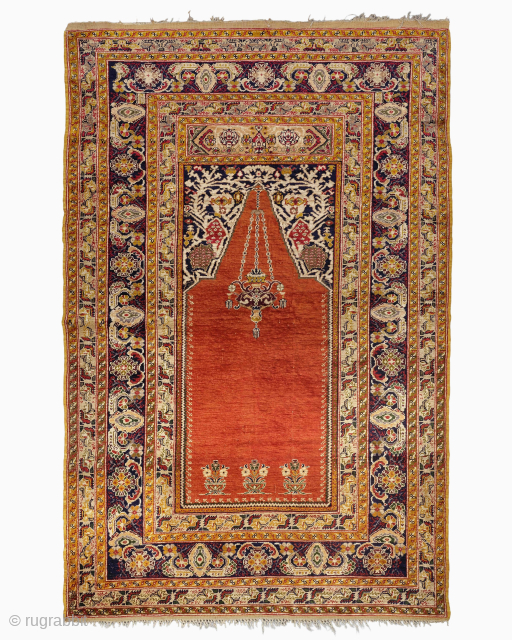 Period: Mid 20th Century
Origin: Kayseri, Turkey
Dimensions: 113 x 173 cm

This mid 20th century Kayseri silk prayer rug, woven in Central Anatolia, reflects the refined craftsmanship and elegant design language for which Kayseri  ...