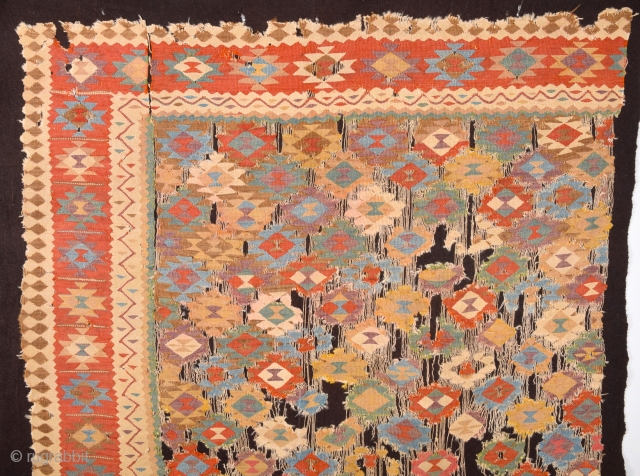 Circa 1800's Unusual Persian Kilim Fragment It Has Perfect Colors And Design.Size 150 x 160 Cm                 