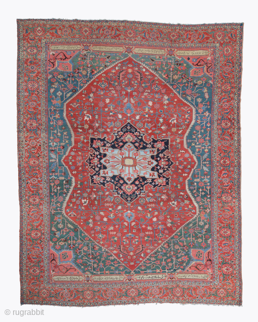 19th Century Persian Serapi Carpet Size : 300 x 413 cm
https://galleryaydin.com/product/antique-serapi-carpet/                      