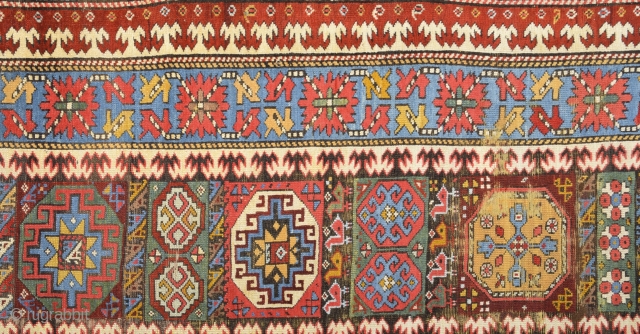 Middle of the 19th Century Caucasian Rug.It has great colors.All is original untocuhed one.Size 115 x 400 cm Reasonable one.             