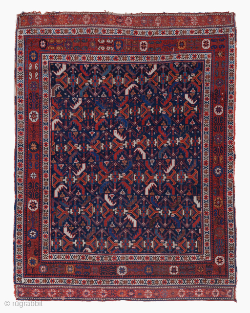 Period: Late 19th Century
Origin: Iran
Dimensions: 110 x 135 cm

This rare late 19th century Persian Afshar rug highlights a powerful and rhythmic geometric composition featuring an all over repeating pattern of stylized “bird”  ...