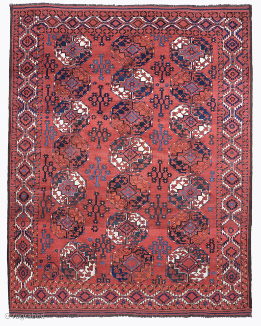 Antique Ersari Main Carpet

Period: Late 19th Century
Origin: Central Asia
Dimensions: 225 x 275 cm

This rare late 19th century Central Asian Ersari main carpet highlights a powerful and rhythmic geometric composition featuring a vertical  ...