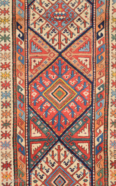Second Half 19th Century South Caucasian Moghan Rug.Several rewoven sections, now in good condition, includes the original finishes and the warps tied off into nets at both ends.It's in perfect condition unusual  ...