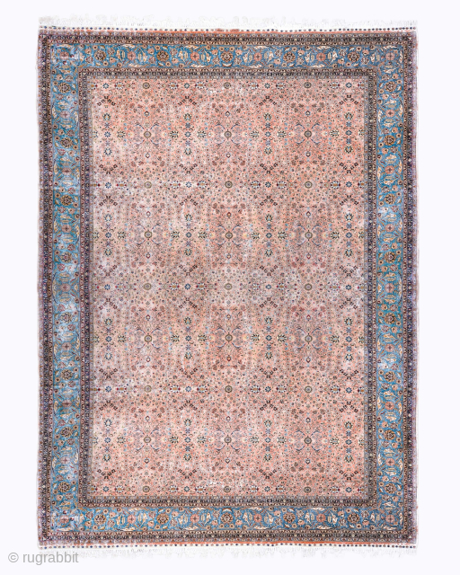 Period: Mid 20th Century
Origin: Hereke, Turkey
Dimensions: 242 x 337 cm
This rare mid 20th century Turkish Hereke silk pictorial rug highlights a powerful and rhythmic figurative composition featuring a classic Ottoman four-seasons narrative ...
