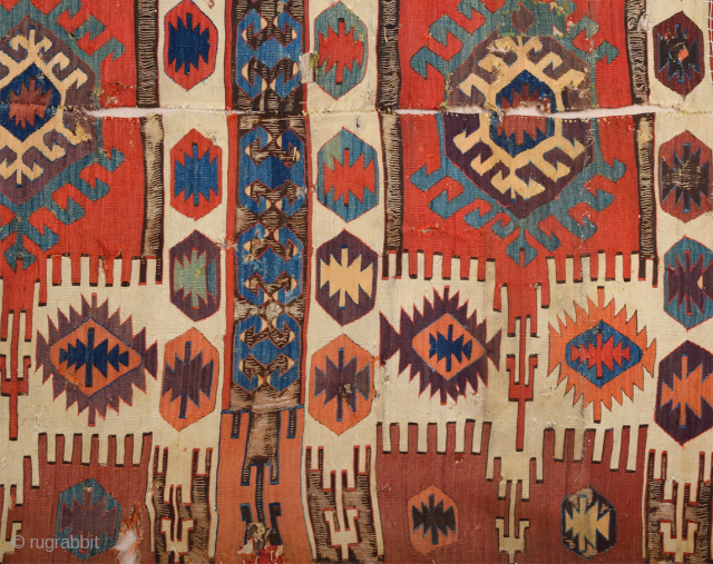 Early 19th Century Central Anatolian Probably Konya Kupeli Area Kilim Fragment Size 150 x 240 cm                 