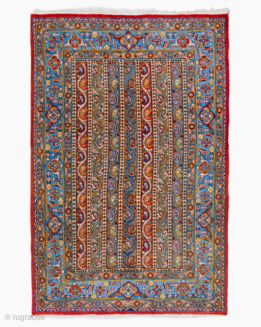Period: Late 19th Century
Origin: Qum, Iran
Dimensions: 136 x 203 cm

This rare late 19th century Persian Qum (Kum) rug highlights a powerful and rhythmic vertical composition featuring a sophisticated “Moharramat” or striped pattern  ...
