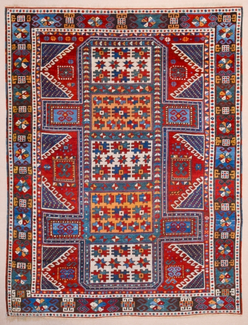 The great age of this red-ground Kazak, with a classic Design with red wefts, and comparatively fine weave,Middle of the 19th Century Caucasian Karatcof Rug It's in Good Condition Size 158 x  ...