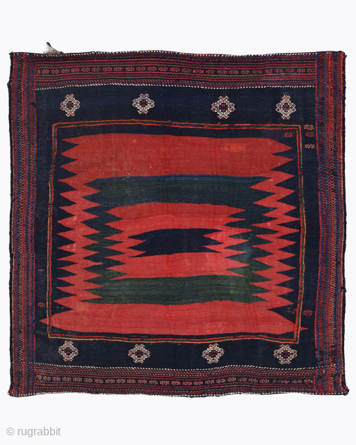 Period: Late 19th Century
Origin: Afshar
Dimensions: 120 x 115 cm

This rare late 19th century Persian Afshar Sofra highlights a powerful and rhythmic geometric composition featuring a large scale concentric diamond medallion anchored within  ...