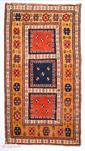 Rare Example ! An Unusual Caucasian Rug Circa 1830s or little more early Size 110 x 200 cm It has nice deep colors.          