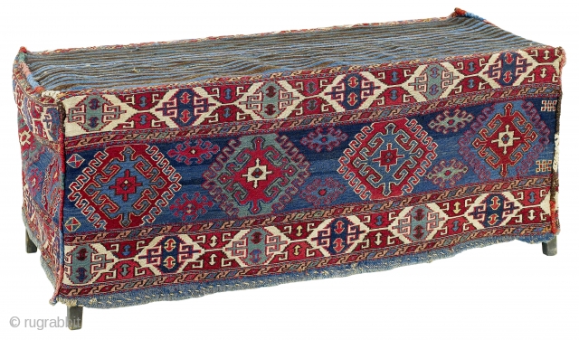 Second half 19th century South East Caucasus, Moghan region Called "mafrash", these large flatweaves with four sides and a kilim base were used by the Shahsavan nomads like containers for storing utensils,  ...