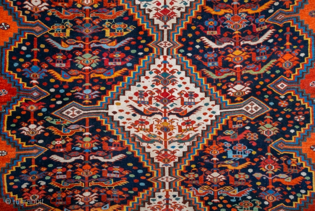 Very Beautiful Persian Khamseh Rug circa 1870s size 150 x 192 cm                     