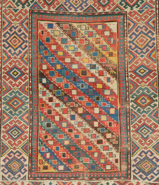 19th Century Caucasian Colorful Gendje Rug 135 x 150 cm                       