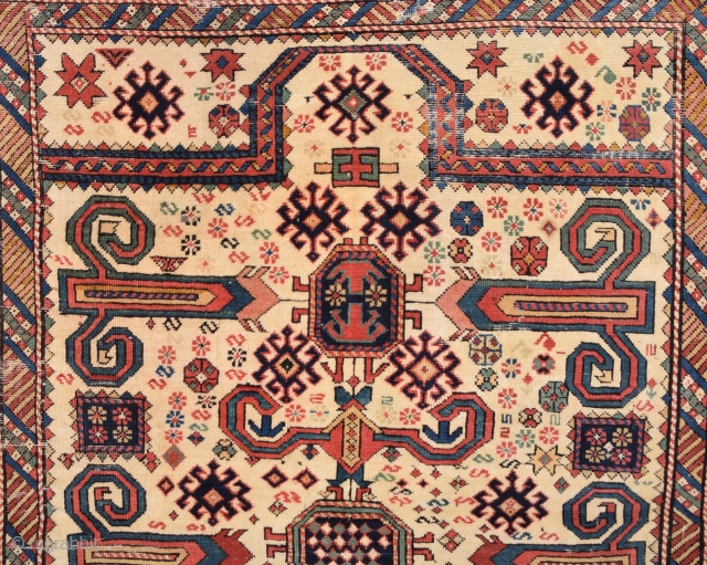 19th Century Caucasian Perepedil Rug Size 125 x 135 Cm.Completely Original.                      