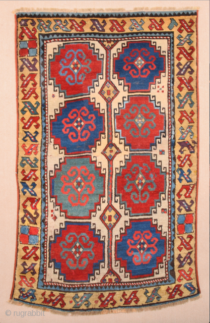 Early 19th Century Caucasian Moghan Rug Size 96 x 154 cm Reduced, cut and shut few repiling on the middle area            