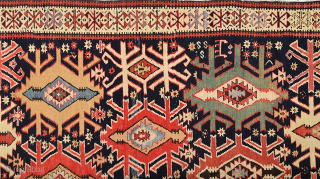 19th Century unusual Shirvan rug with Kilim design ıt's in good condition.Size 133 x 295 Cm                 