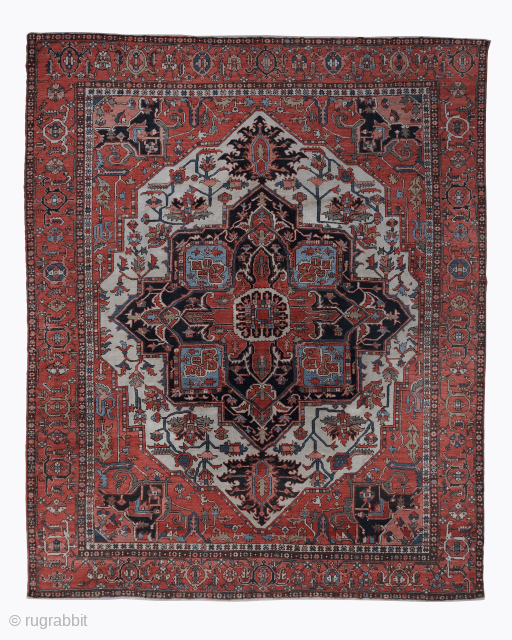 Period: Late 19th Century
Origin: Heriz
Dimensions: 350×415 cm
This magnificent Serapi rug, dating to the late 19th century, is a premier example of the bold, geometric elegance that defines the weaving traditions of Northwest ...