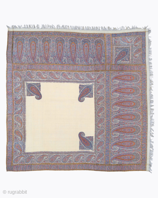 Period: Early 19th Century
Origin: India
Dimensions: 178 x 180 cm
This rare, early 19th century Indian Kashmir shawl is an extraordinary masterwork of textile art, epitomizing the legendary luxury, unparalleled weave technicality, and elegant ...