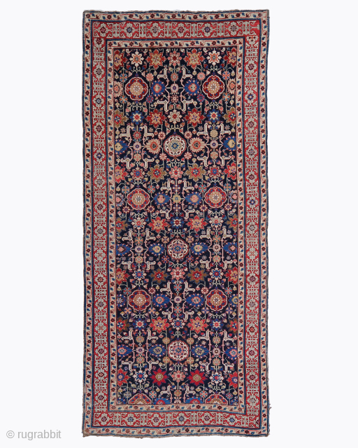 Period: Late 19th Century
Origin: Caucasus
Dimensions: 160 x 362 cm
This rare, late 19th century Shirvan rug is a spectacular and highly sophisticated masterpiece of East Caucasian weaving art, universally celebrated for its crisp ...