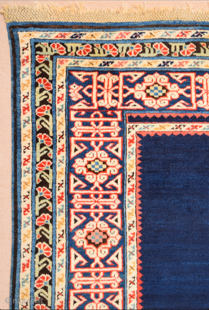 Middle of the 19th Century Shirvan Kuba Rug It has great Blue field ground.In the light blue-ground main border, a pseudo kufi vine encloses star-filled rectangles, their sides decorated with double hooks.It's  ...