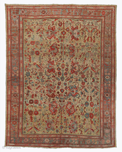 Period: Late 19th Century
Origin: Western Anatolia, Ushak, Turkey
Dimensions: 325 x 420 cm

This late 19th century Ushak carpet highlights an expansive luminous terracotta field populated by oversized soft edged geometric medallions and scrolling  ...