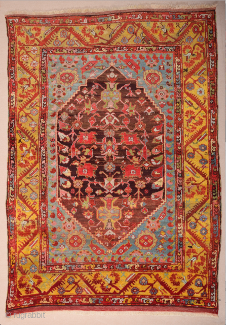 Early 19th Century West Anatolian Kula Rug It has a rare large size approximately 232 by 172 cm; 7ft. 7in., 5ft. 8in. Kula Rugs – Kula is an old rug producing town  ...