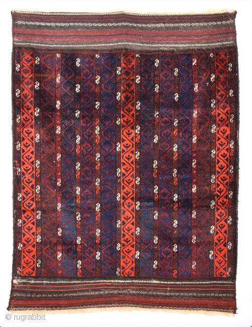 Unusual Design Belüch Rug Circa 1880s.It's In Perfect Condition And As Found It.Complately Original And Untouched One.The rug has wonderful silky wool.It Has Original Nice Kilim Ends.Size 110 x 112 Cm  