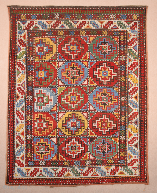 Caucasian Late 19th Century Moghan Rug circa the 1870s or little more early size 130 x 167 cm It has great colors. This magnificent corridor rug from the Moghan region of Azerbaijan  ...